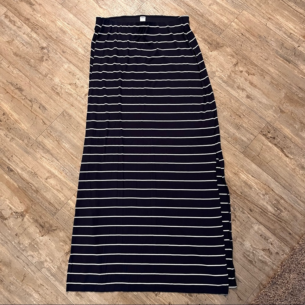 Navy Blue Striped Maxi Skirt